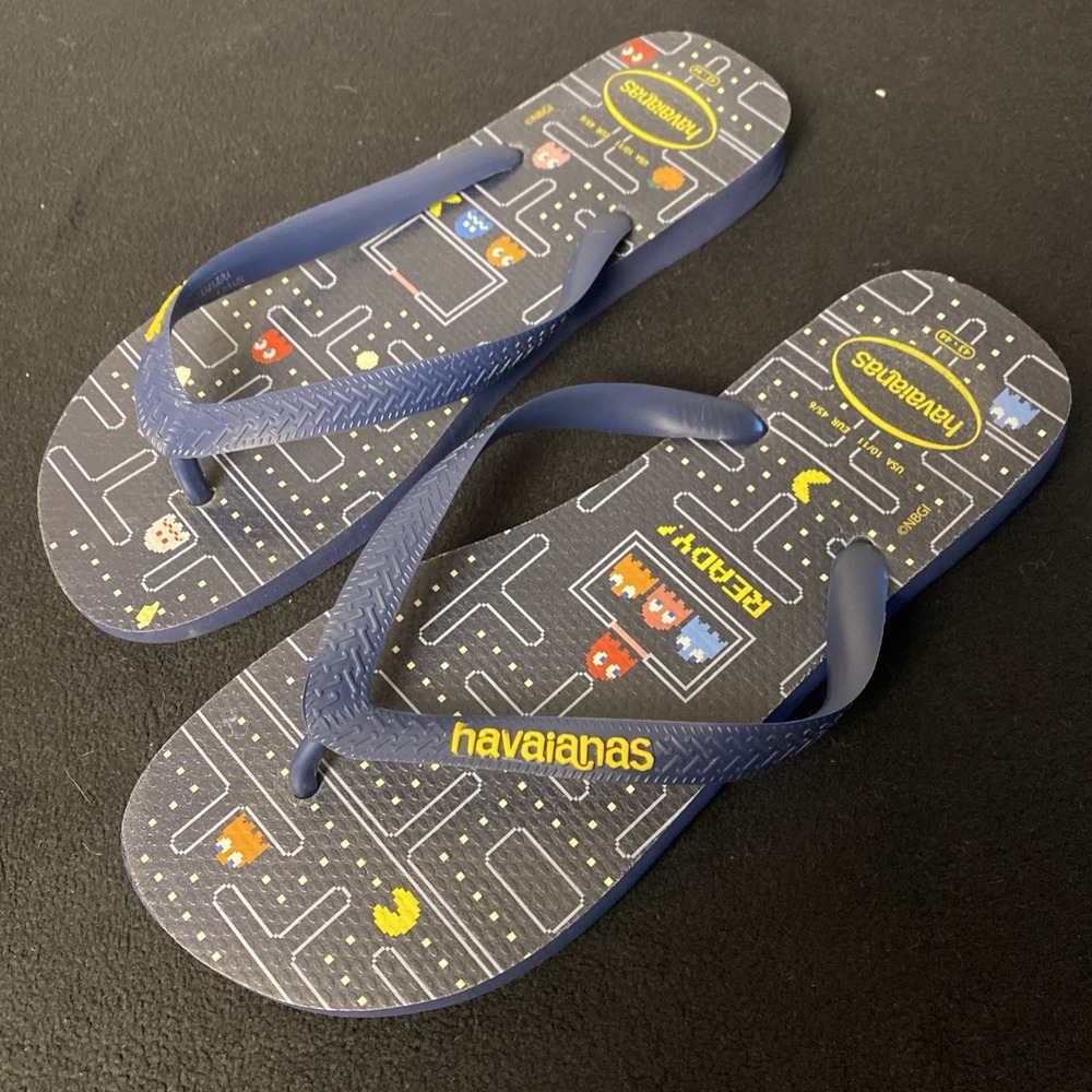Pac-Man  Havaianas Rubber  Flip Flops Navy‎ Blue Size 10/11 Sandals Brazil